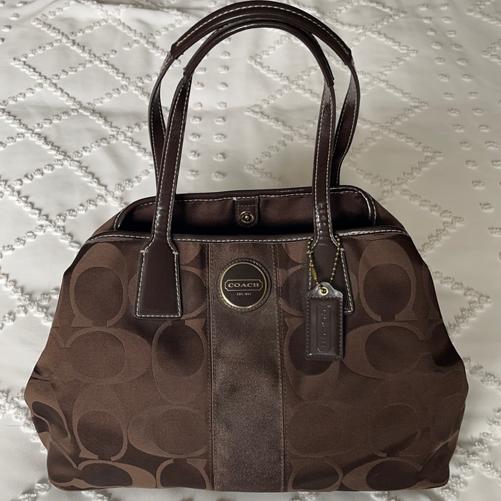 Coach Signature Brown Satin Satchel